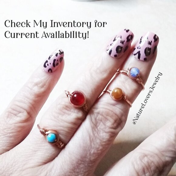 Trending! Sexy! Slim! Dainty! Turquoise Gemstone Ring + Durable Copper! Sz 7 - Picture 9 of 9